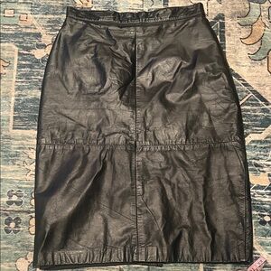 Black 100% REAL  Leather Midi Skirt size 8